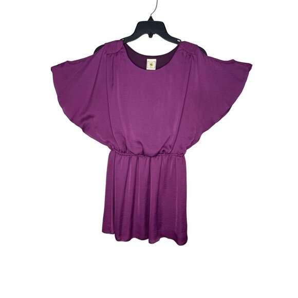 Lemon Fizz Women's Purple Cold Shoulder Flutter Sleeve top Size 12 Made In USA - Picture 2 of 8